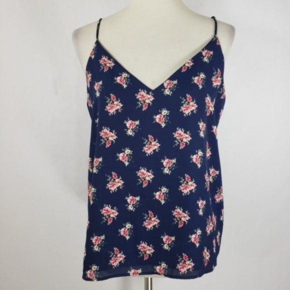 Socialite Atlas Blue V-Neck Floral Camisole Sz L - Picture 2 of 8